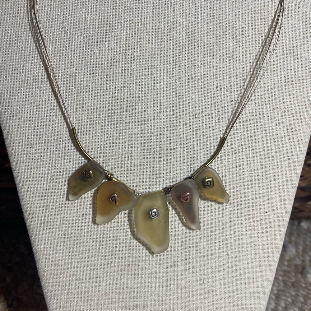 Chico's Amber Summer Petal Necklace in Silver Tone